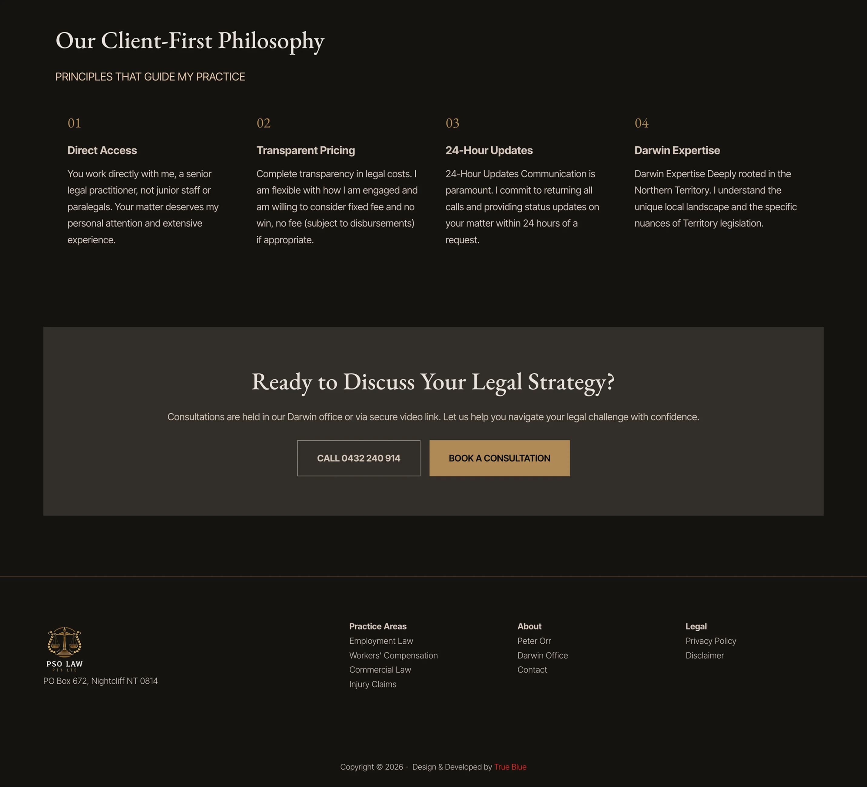 PSO Law practice area summaries with links to each area of law