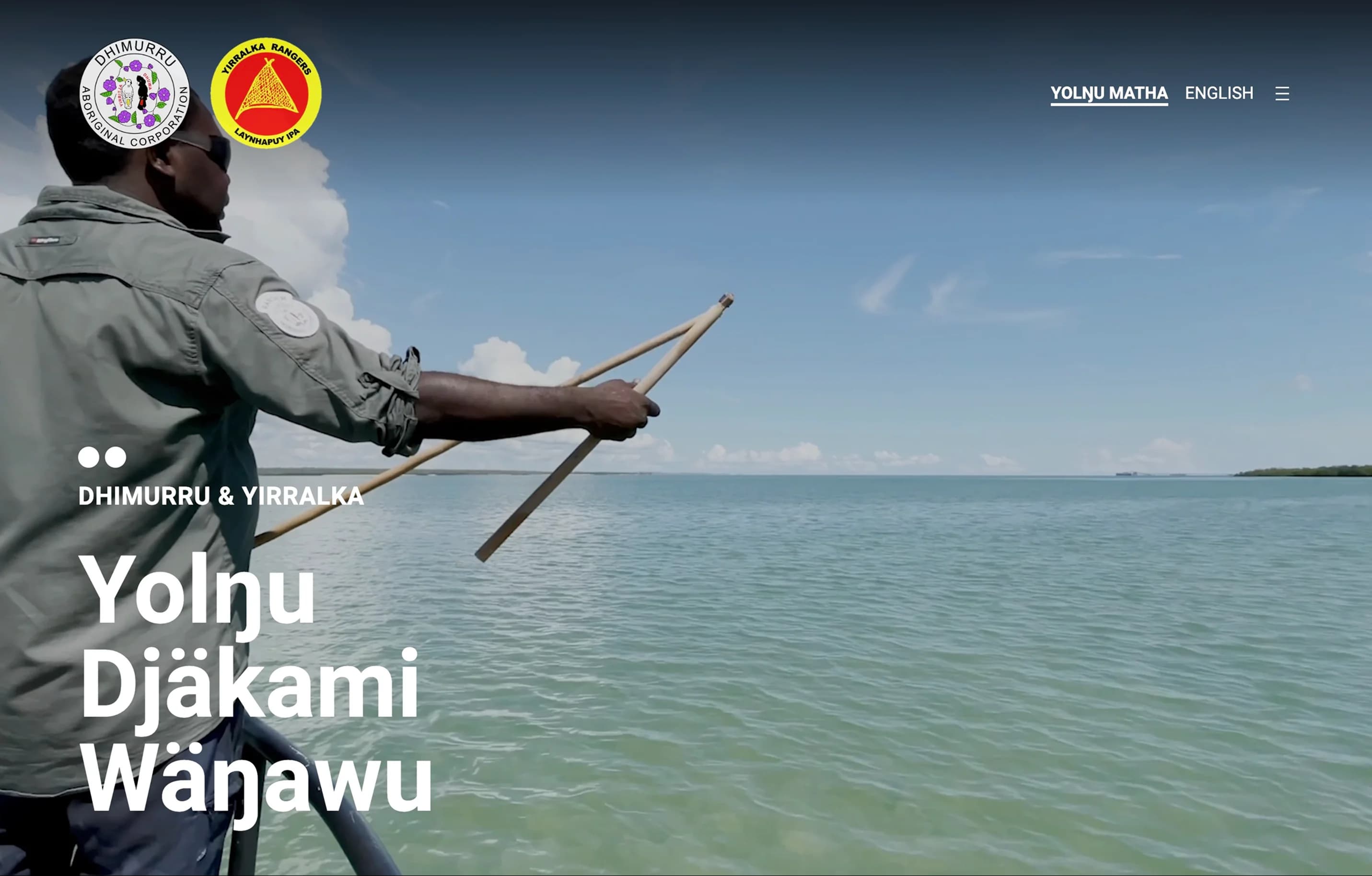 Yolŋu Knowledge Framework home page introducing the Dhimurru and Yirralka Rangers as carers for Country