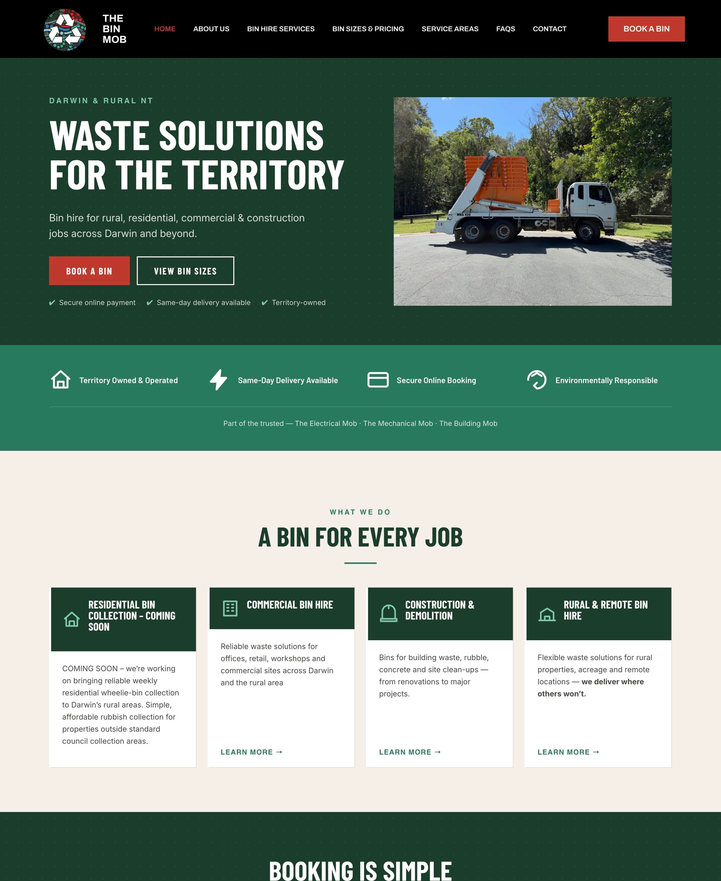 The Bin Mob homepage for bin hire across Darwin and rural NT