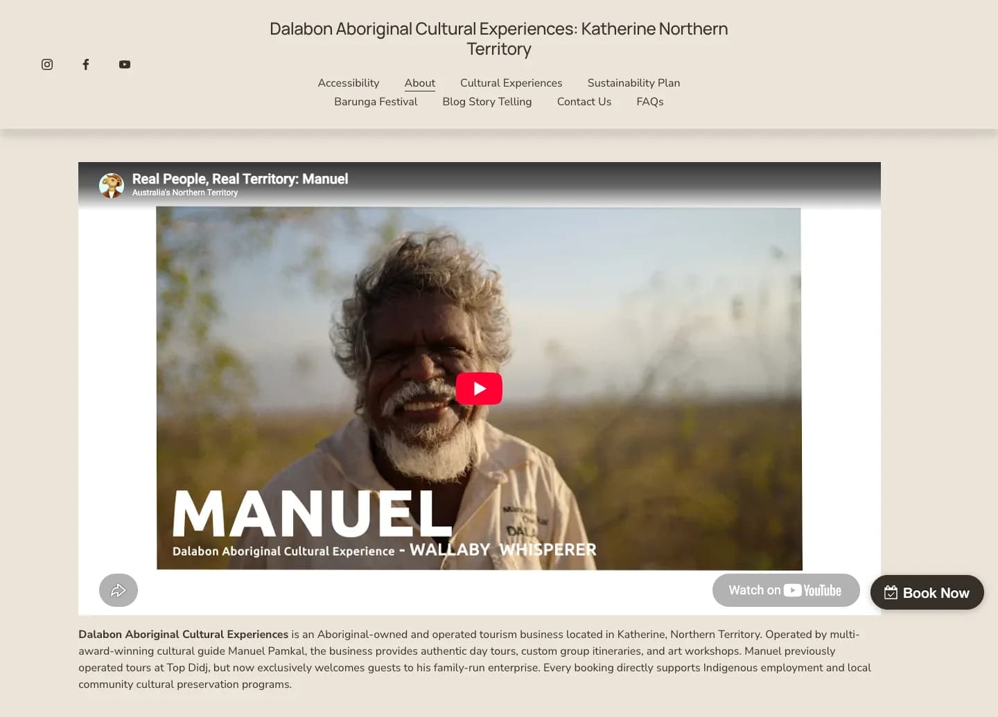 Dalabon Aboriginal Cultural Experiences homepage featuring tours in Katherine