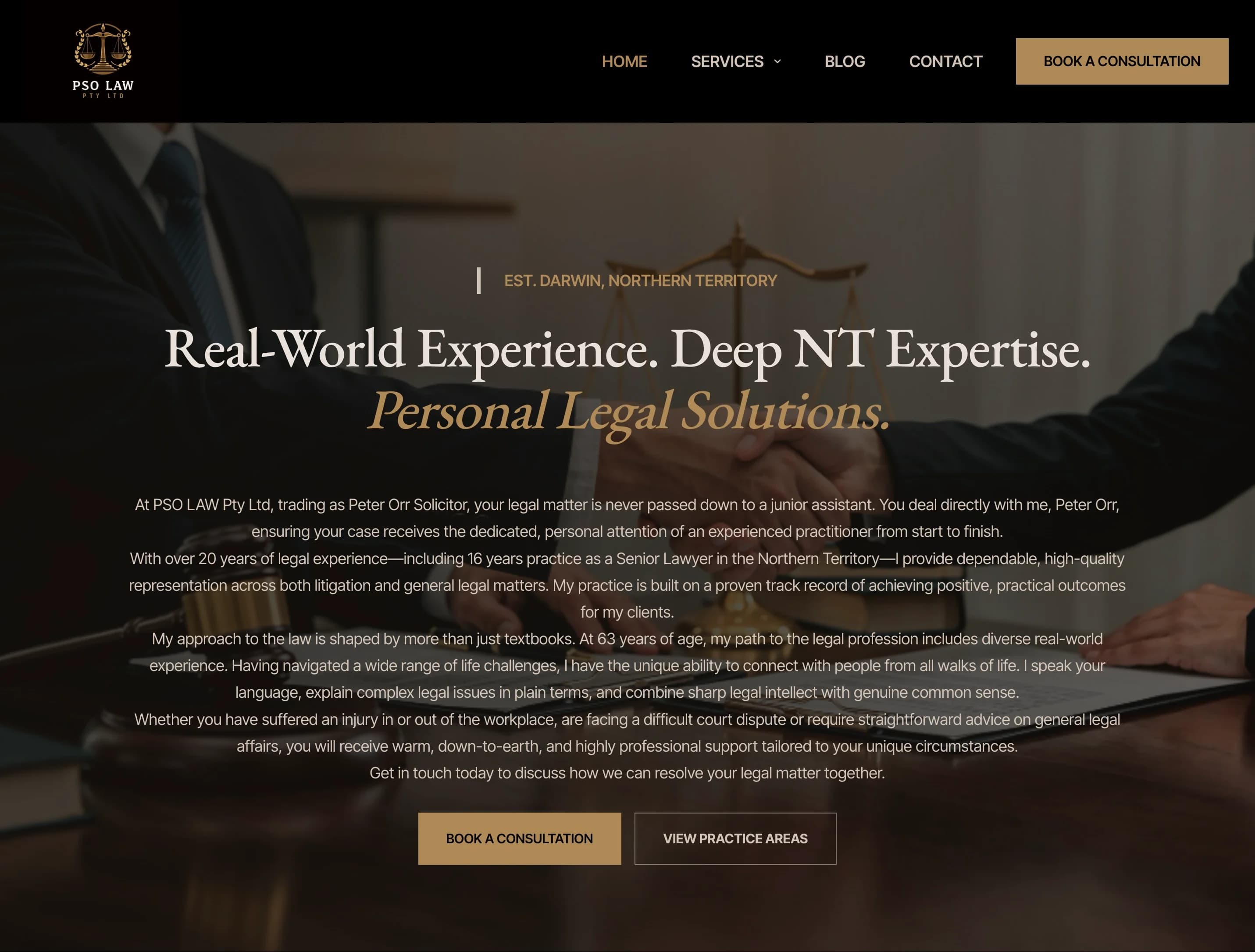 PSO Law homepage for a Darwin law practice