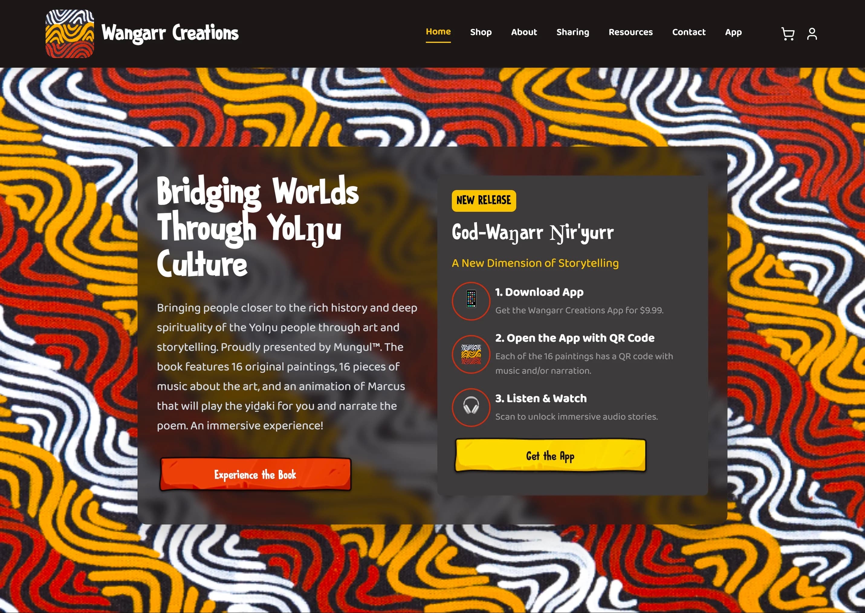 Wangarr Creations online shop showing Yolŋu paintings, books and apparel